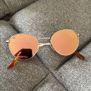 Round Gold Sunglasses with Pink Lenses